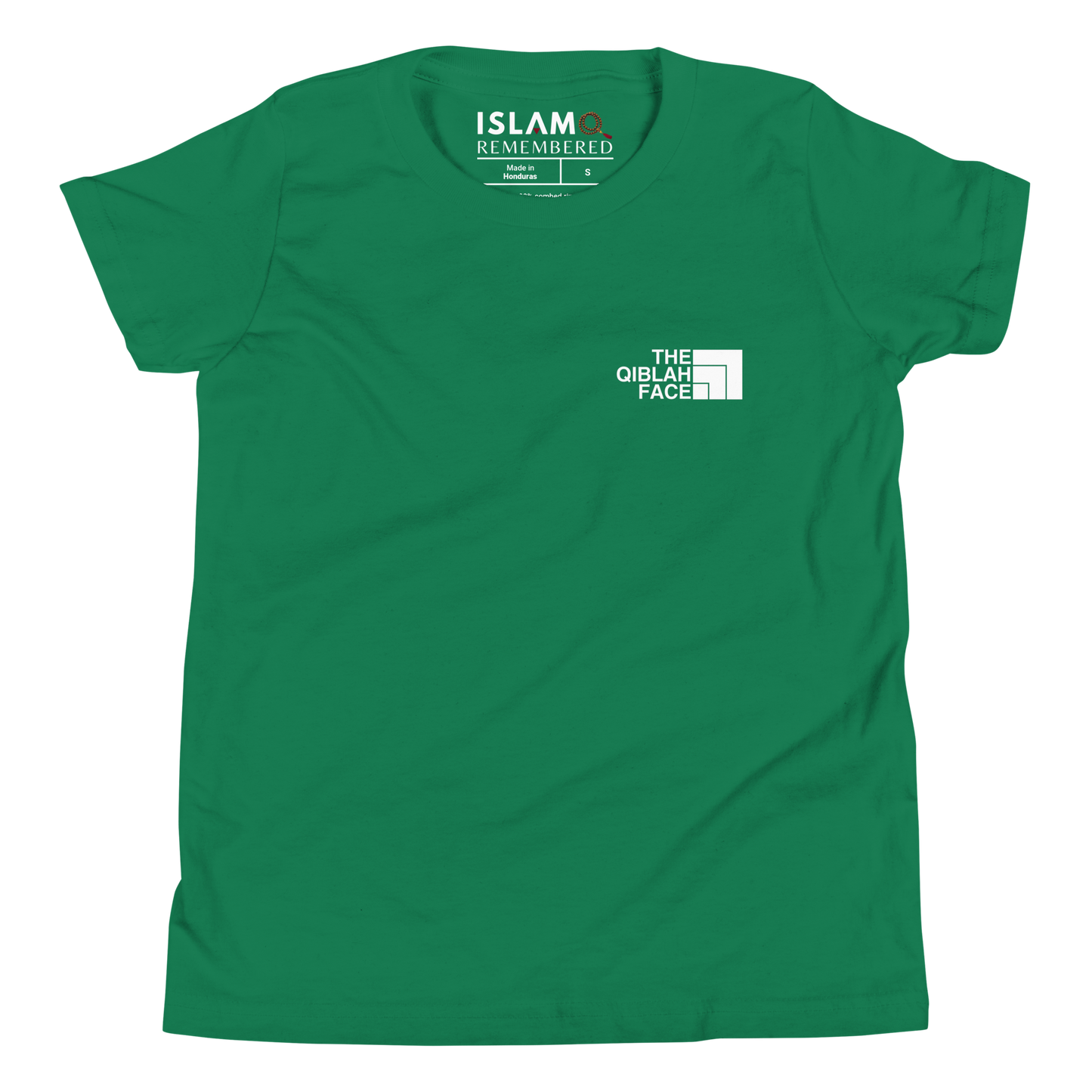 CHILDREN's T-Shirt - THE QIBLAH FACE (Never Stop Praying - Back Logo) - White