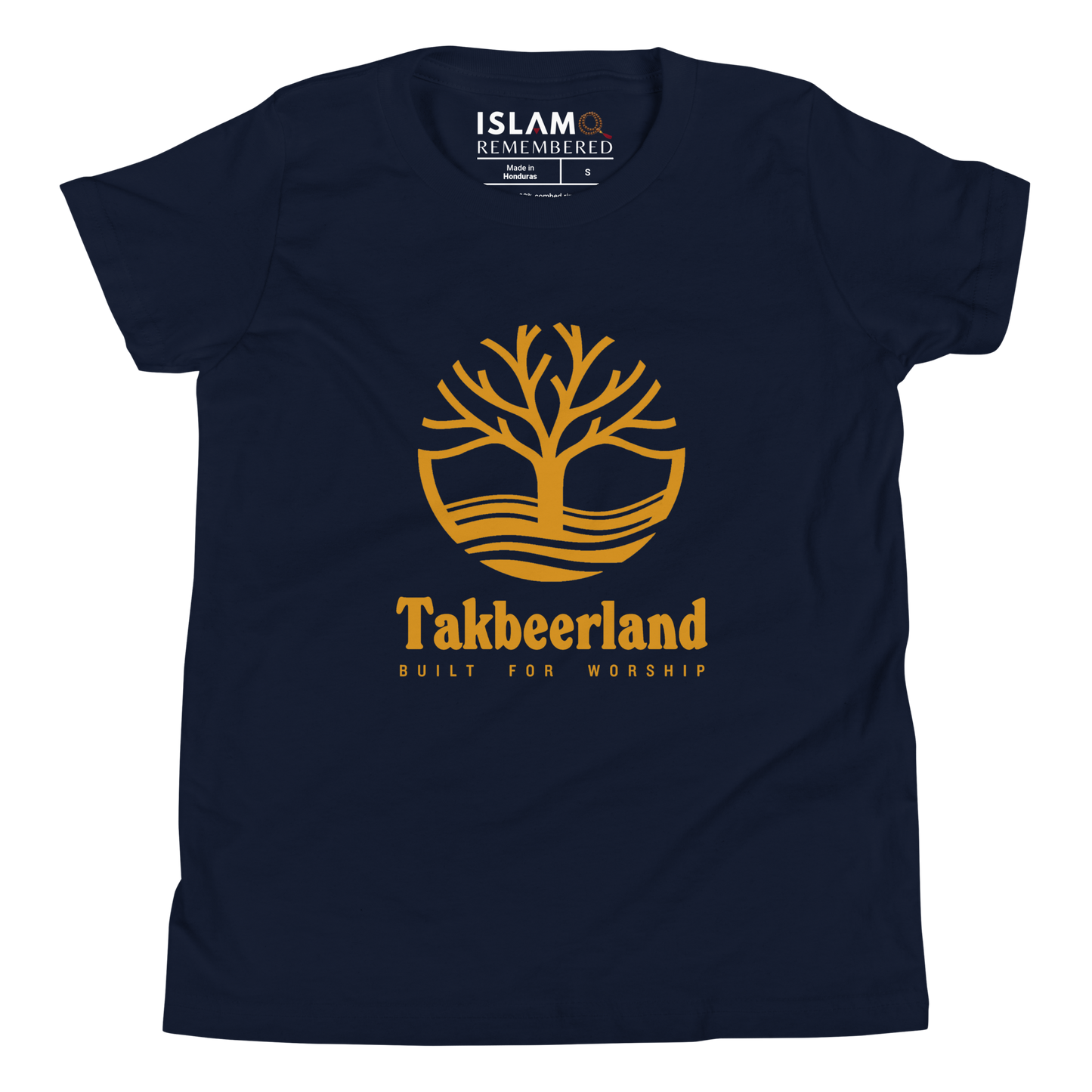 CHILDREN's T-Shirt - TAKBEERLAND FULL LOGO (Centered/Large) - Gold