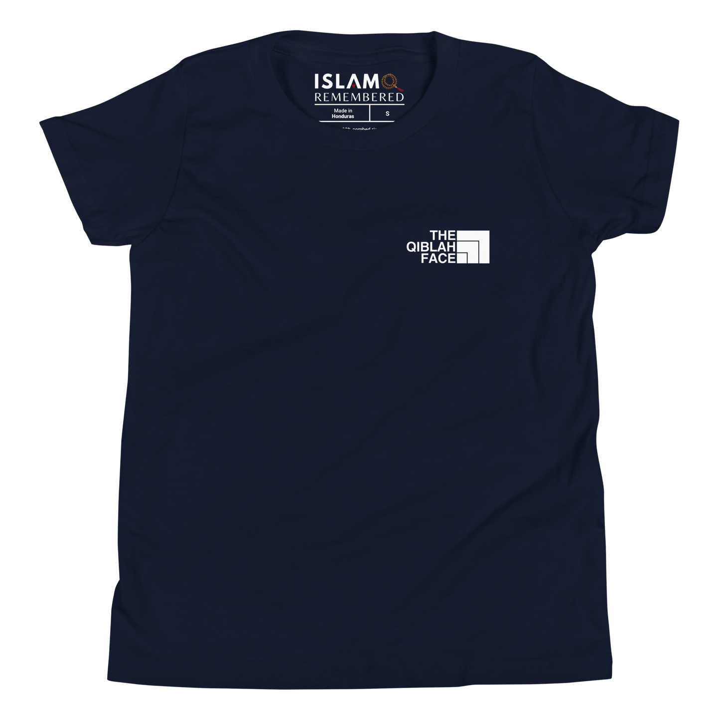 CHILDREN's T-Shirt - THE QIBLAH FACE (Never Stop Praying - Back Logo) - White