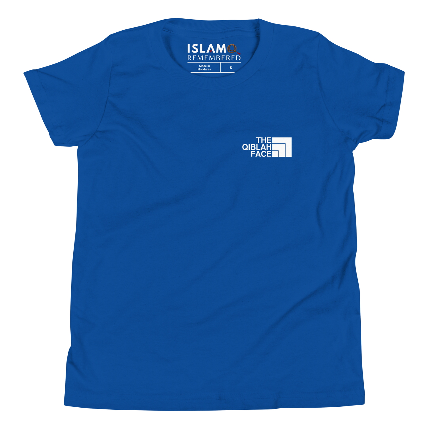 CHILDREN's T-Shirt - THE QIBLAH FACE (Never Stop Praying - Back Logo) - White